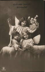 Three Angel Children with Lambs, Kellemes húsvéti ünnepeket Postcard