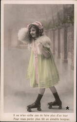 Girl on Roller Skates, French Postcard Postcard