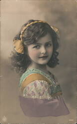 Young Girl with Yellow Bows in Hair Postcard