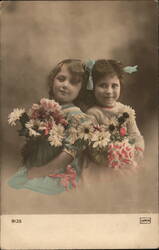 Two Girls with Flowers, Lumen 8135 Postcard