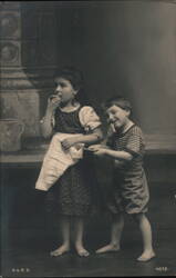 Barefoot Children, Girl Eating, Boy Smiling Postcard