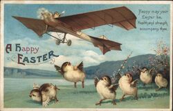 Happy Easter Chicks & Biplane With Chicks Postcard Postcard Postcard