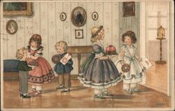 Five Children Exchanging Christmas Gifts PEBNER Postcard Postcard Postcard