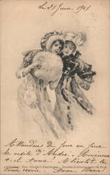 Two Women in Winter Coats and Hats with Fur Muff Postcard