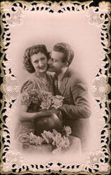 Couple with Roses, Vintage Photo Postcard Romance & Love Postcard Postcard