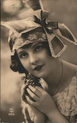 Young Woman with St. Catherine's Day Hat Postcard