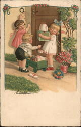 Three Children Delivering Gifts Pauli Ebner Postcard Postcard Postcard