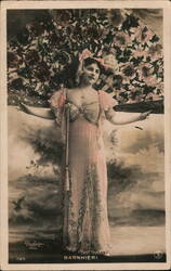 Barnhieri, Actress, with Large Floral Fan Postcard