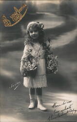 Little Girl with Baskets of Flowers, Irisa Postcard