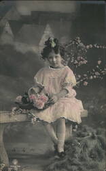 Little Girl with Basket of Roses Postcard