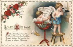 Cupid on the Phone, Valentine Postcard, Scarcity of Hearts Postcard