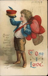 Boy with Heart and Arrow Hat, Valentine Postcard Children Ellen Clapsaddle Postcard Postcard