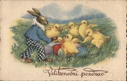 Easter Bunny with Chicks and Eggs Postcard