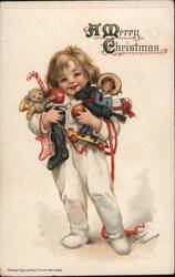 A Merry Christmas, Child with Toys, Frances Brundage Postcard