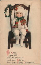 Baby in Winter Clothes, Christmas Greeting Postcard Children Ellen Clapsaddle Postcard Postcard