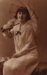 Woman with Parasol and Roses, Perfex Postcard Postcard