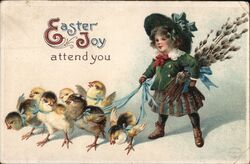 Easter Joy, Girl with Chicks and Pussy Willows Postcard