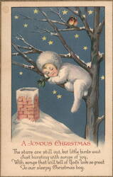 A Joyous Christmas Boy Sleeping in Tree Children Postcard Postcard Postcard