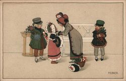 Children Dressing for Winter, P. Ebner Postcard