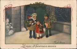 Children with Christmas Tree and Toys, Bonne et heureuse année Pauli Ebner Postcard Postcard Postcard