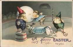 Happy Easter Chicks and Bunny Circus Postcard