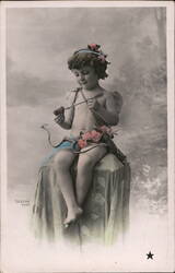 Cherubic Cupid with Bow and Arrow and Roses Postcard