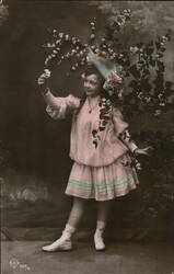 Girl in Pink Dress with Flowers, Carte Postale 107/4 Postcard