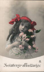 Girl with Red Headband and Roses Postcard