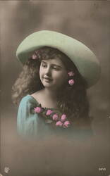 Girl with Large Hat and Flowers Postcard