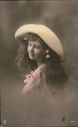 Smiling Girl with Large Hat and Pink Dress Postcard