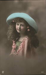 Girl with Blue Hat and Roses Postcard