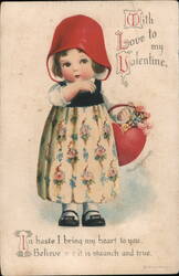 With Love to my Valentine, Little Girl with Basket Women Ellen Clapsaddle Postcard Postcard Postcard