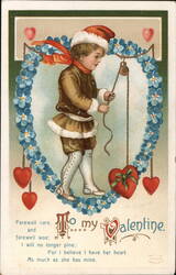 Boy with Hearts, To My Valentine, Vintage Postcard Postcard