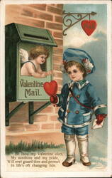 Valentine Mail Cupid in Mailbox, Child with Heart Children Ellen Clapsaddle Postcard Postcard Postcard