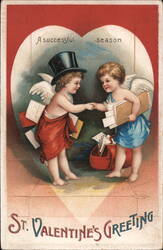 Two Cherubs, A Successful Season, St. Valentine's Greeting Postcard