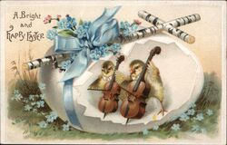 Chicks Playing Cellos in Eggshell, Happy Easter Postcard With Chicks Postcard Postcard