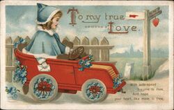 To My True Love, Girl in Car with Valentine Postcard