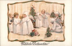 Antique Christmas Postcard - Angels with Toys and Trees Pauli Ebner Postcard Postcard