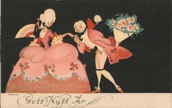 Gott Nytt År - Happy New Year - Couple in Rococo Fashion Postcard