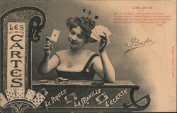 Woman Holding Playing Cards, Le Piquet La Manille L'Écarté Postcard