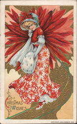 Christmas Girl with Poinsettia Wings Children Postcard Postcard Postcard