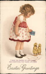 Little Girl with Easter Gift and Ducklings Postcard