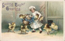 Loving Easter Greeting, Child with Chicks and Forget-Me-Nots Postcard