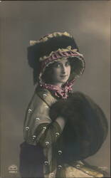 Woman in Fur Hat and Muff Postcard