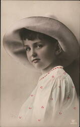 Boy in Large White Hat and Blouse with Red Dots Postcard