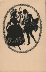 Silhouette of 18th Century Couple Dancing Postcard