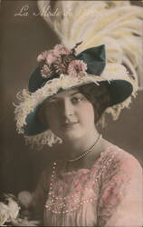 La Mode de 1912, Woman with plumed hat and pearls Postcard