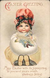 Easter Greeting, Child with Large Egg Postcard