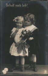 Two Children with Roses, "Behalt mich lieb!" Postcard