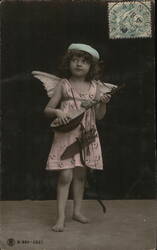 Angel Cupid Child with Mandolin, Bow and Arrows Postcard